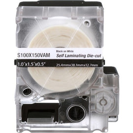 Panduit S100X225VAM self-laminating wire and cable label cassette, featuring white print-on area and clear overlaminate for durable identification.