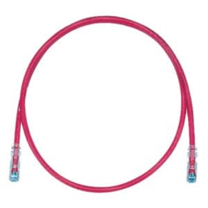 Panduit Cat.6 UTP Patch Cord, 5ft in red, featuring snagless boot, gold-plated RJ-45 connectors, and stranded copper for flexible, reliable connections in networking setups.