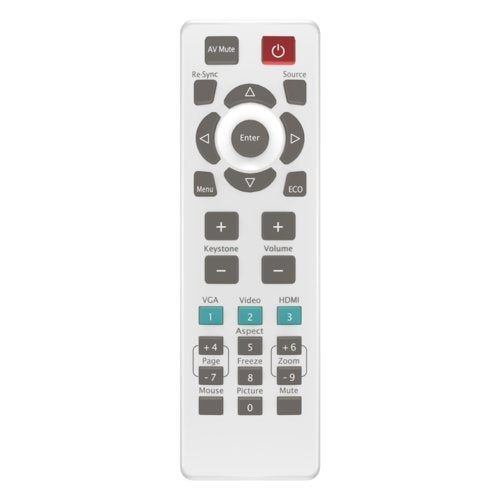 InFocus ScreenPlay SPREMOTE white remote control for Vista, Genesis I & II projectors, designed for effortless operation.