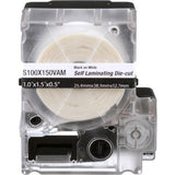 Panduit S100X225VAM self-laminating wire and cable label cassette, featuring white print-on area and clear overlaminate for durable identification.






