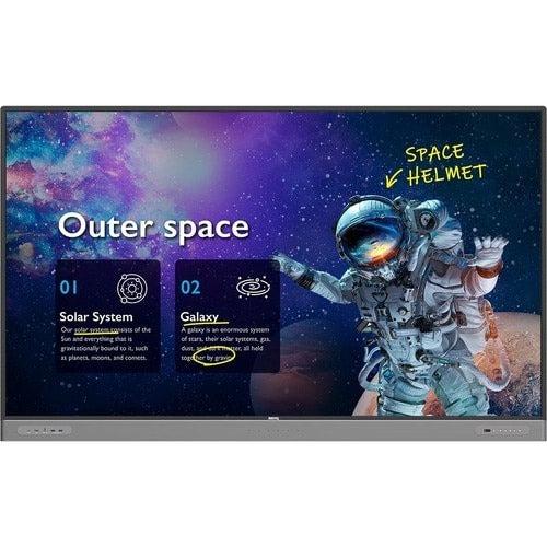 BenQ Board Master RM8603 86-inch 4K UHD interactive display with touchscreen and ClassroomCare germ-resistant technology for enhanced learning.