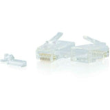 RJ45 Cat6 Modular Plug with gold-plated contacts and clear polycarbonate construction for durable, high-speed network connections.