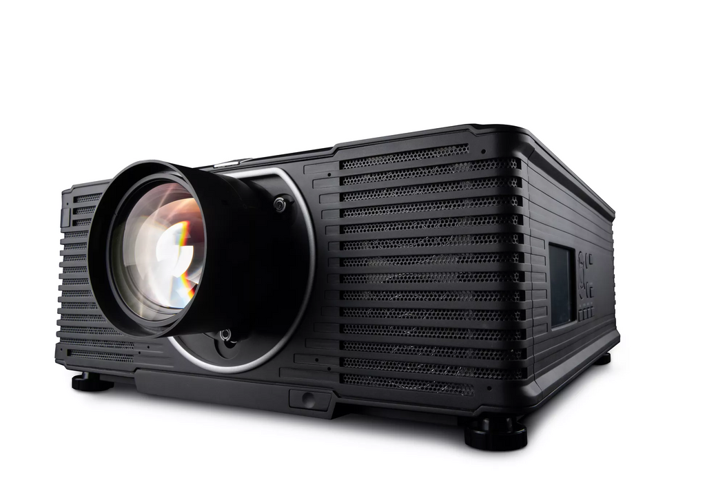 Barco I600-4K8 W US TAA projector R9400811BUS - 8000 lumen 4K UHD laser projector, white, front right perspective - Projex Display