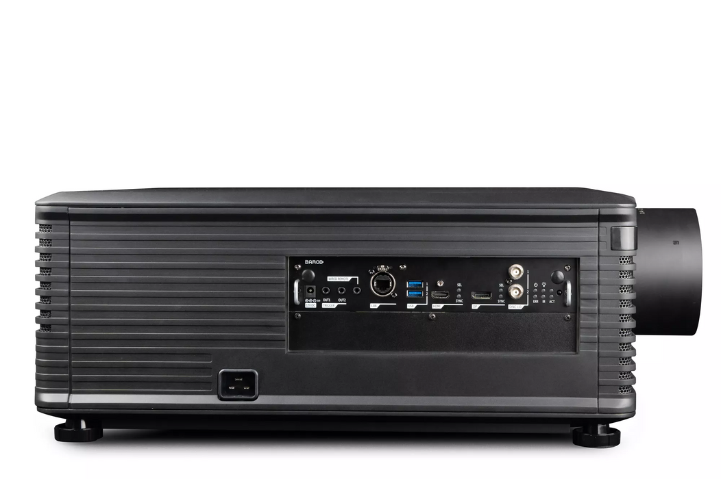 Barco I600-4K8 W US TAA projector R9400811BUS - left side connector panel view - Projex Display